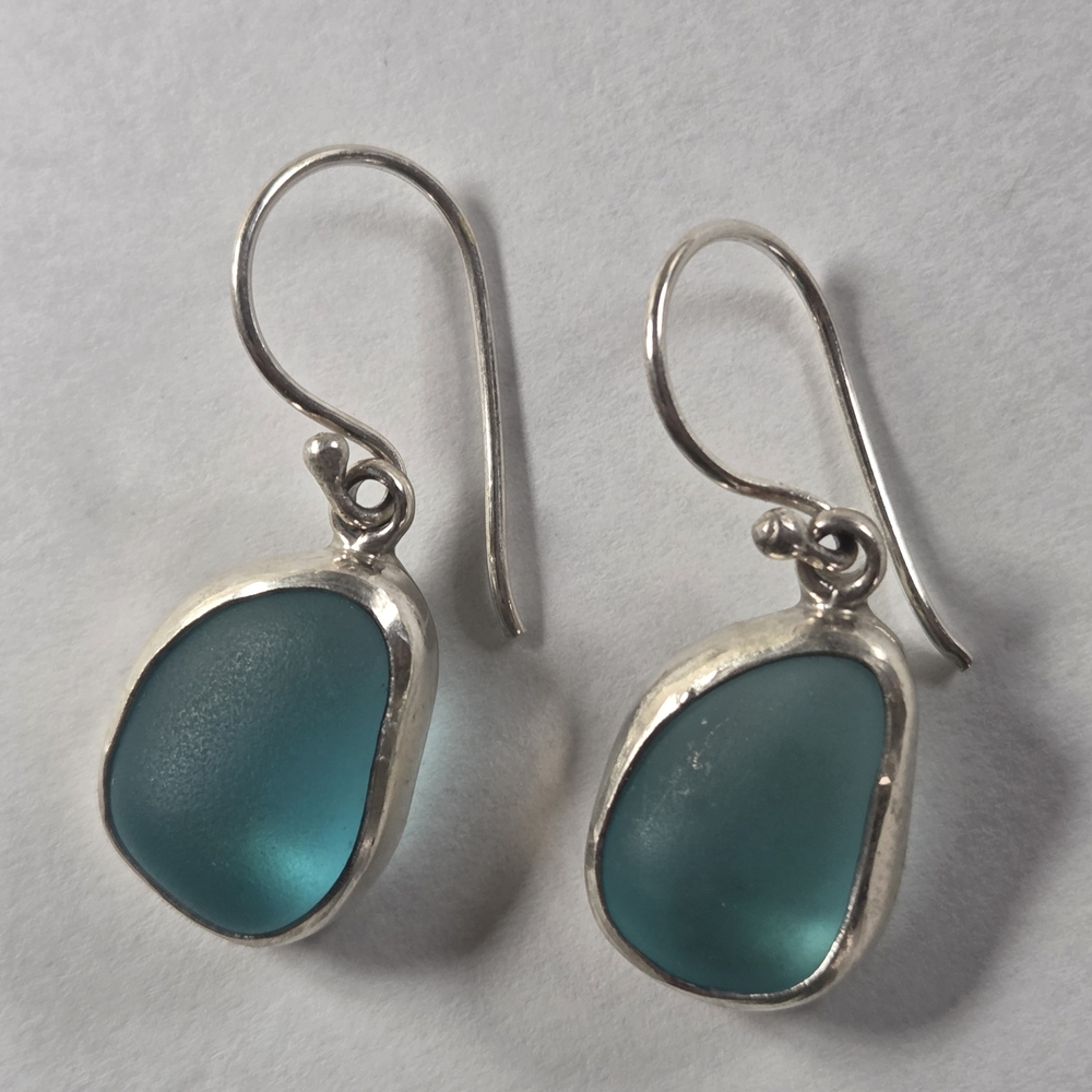 Sterling Silver and Blue Beach Glass Earrings